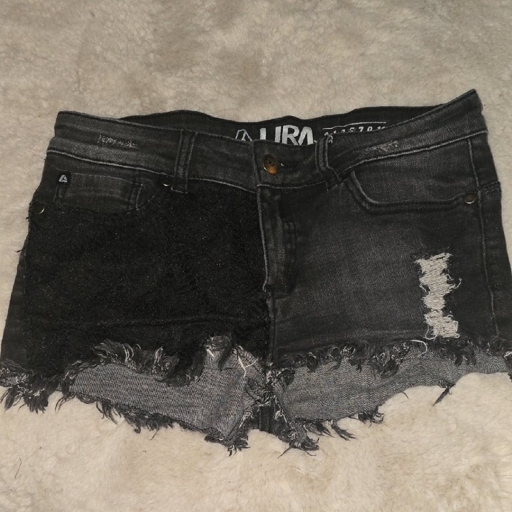 Vintage Lira Women's Black Distressed Jean Shorts